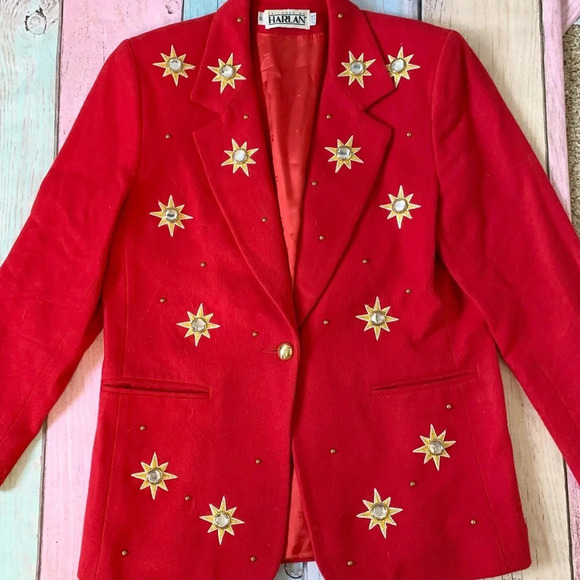 Vintage Harland red gold stars 80s blazer - Picture 2 of 9